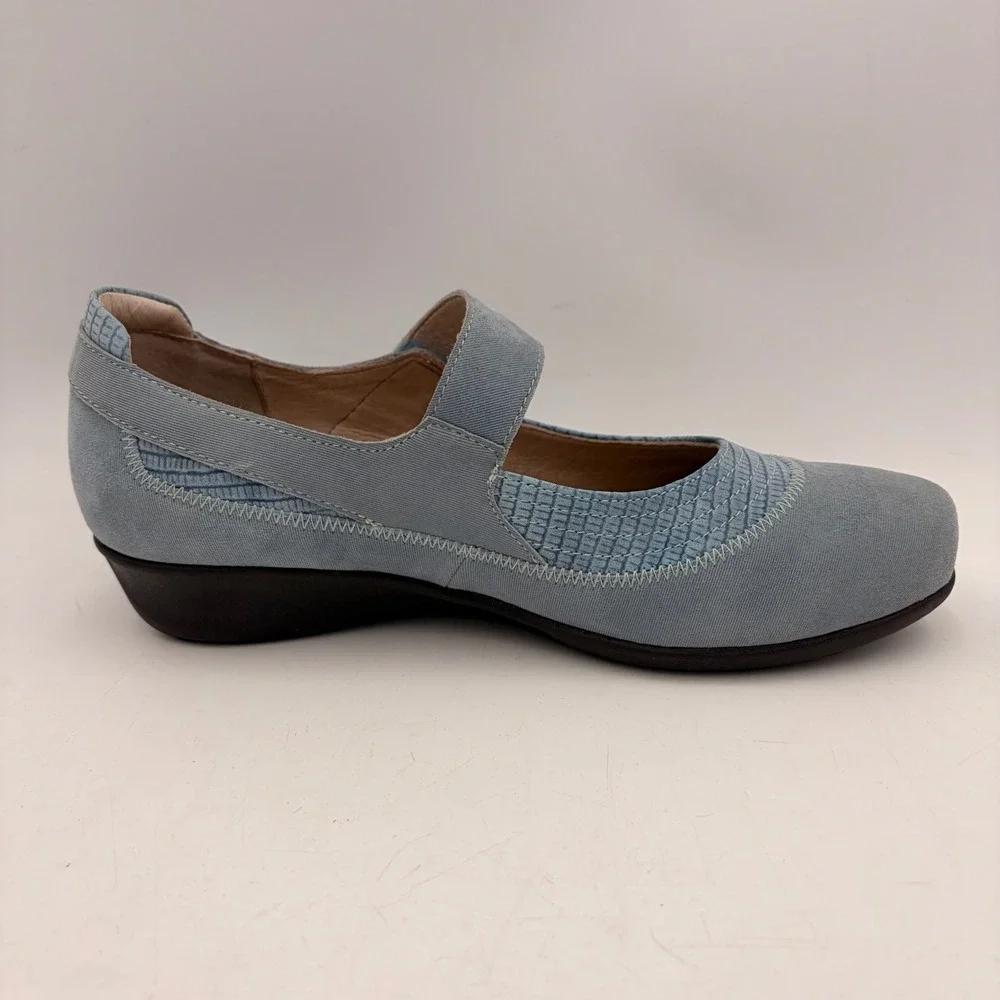 Drew Mary Janes Genoa Flats Women 9.5W WIDE Blue Suede Adjust Comfort Orthopedic